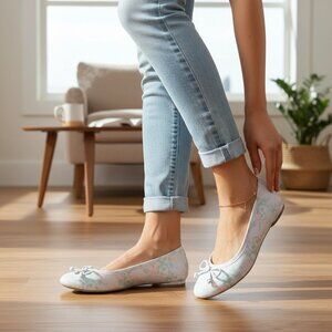 Vionic Callisto Womens Floral/Botanical Leather Flats Size 7 Pale Blue Orthaheel